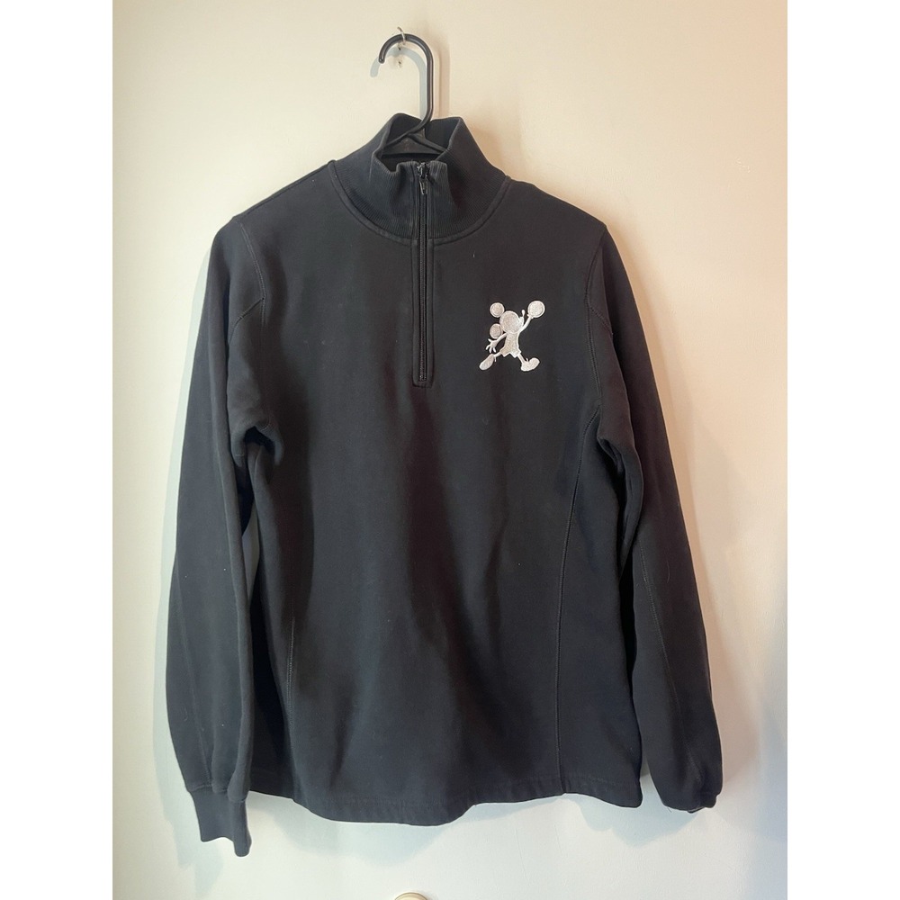 Mickey Mouse Basket Ball Embroidered 1/4 Zip Pullover Black Womans Small Sports